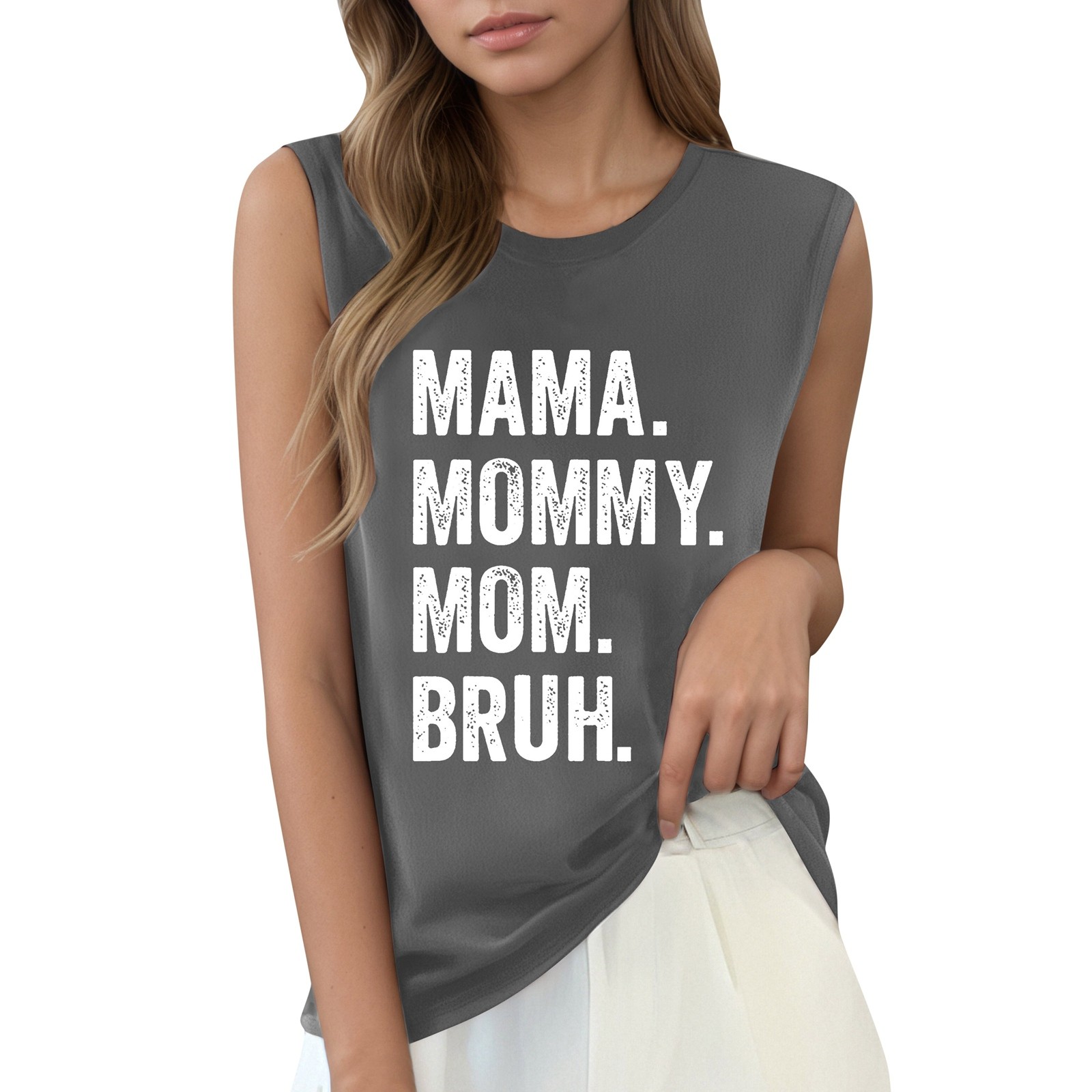 Camiseta sin mangas con estampado de letras para mujer: camiseta informal de verano con diseño moderno, versátil con vaqueros, fácil de cuidar